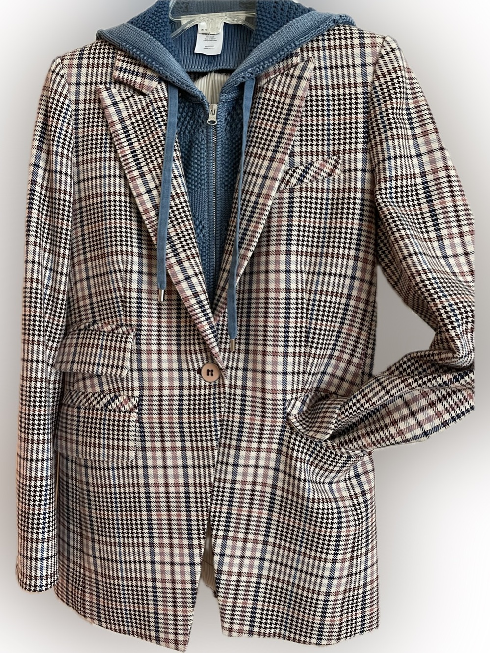 Veronica Beard Ivory Plaid Single-Button Dickey Blazer Jacket Size 6